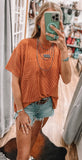 Ribbed Oversized Front Pocket Top- Rust