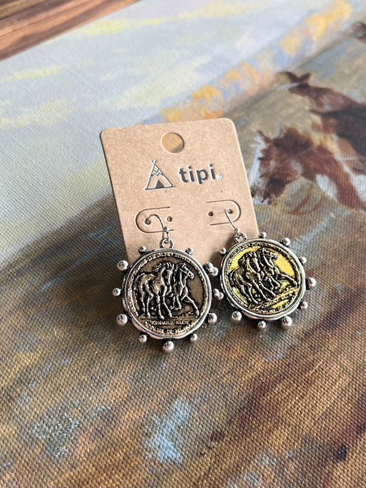 Western Horse Coin Earrings