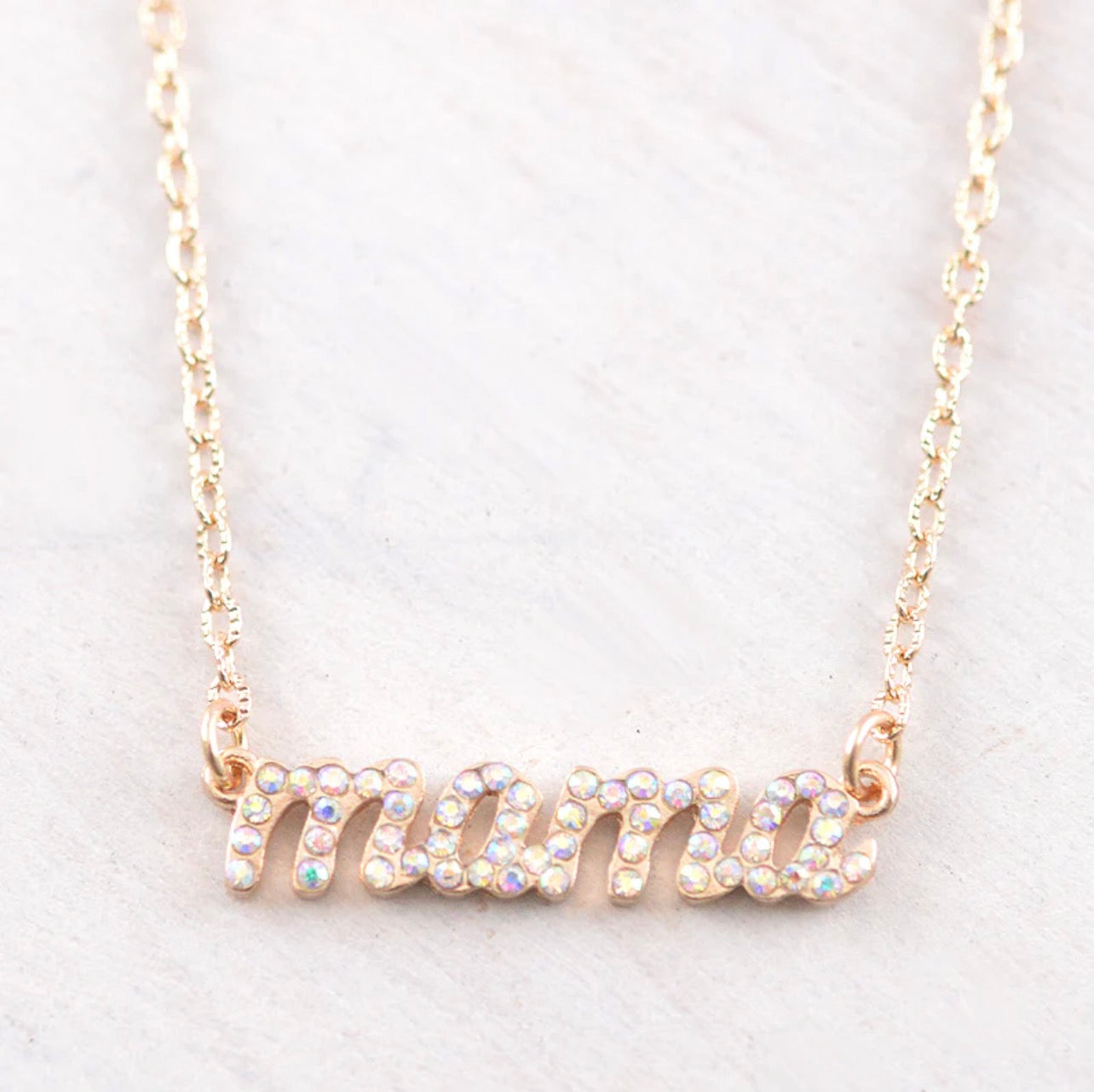 Mama Rhinestone Bar Necklace