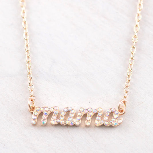 Mama Rhinestone Bar Necklace