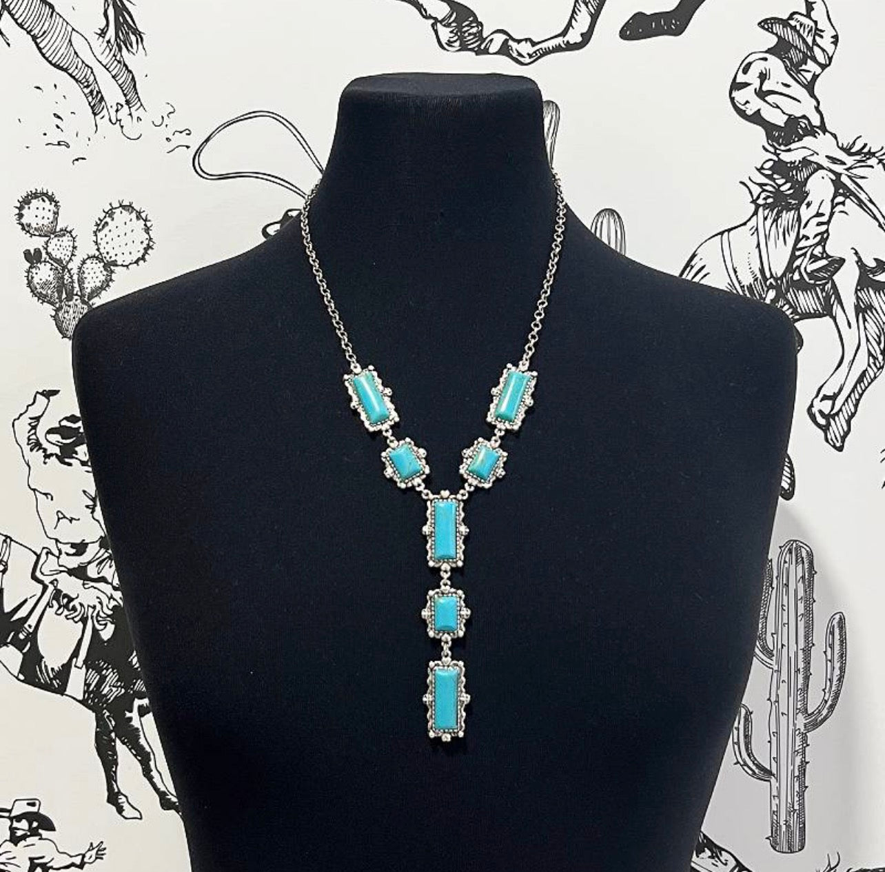 Turquoise Semi Stone Statement Lariat Necklace