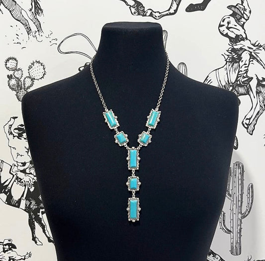 Turquoise Semi Stone Statement Lariat Necklace