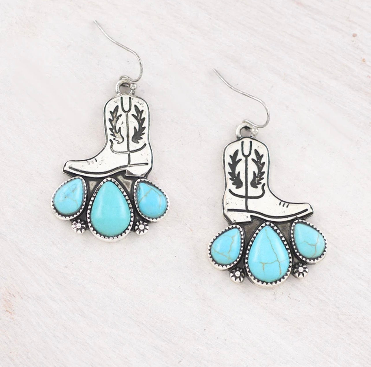 Turquoise Semi Stone Cowboy Boot Earrings