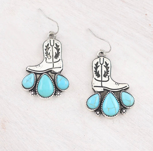 Turquoise Semi Stone Cowboy Boot Earrings
