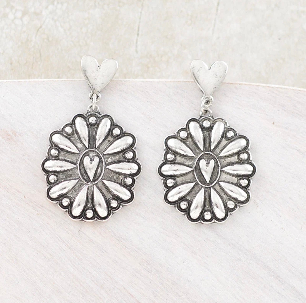 Heart Post Concho Dangle Earrings
