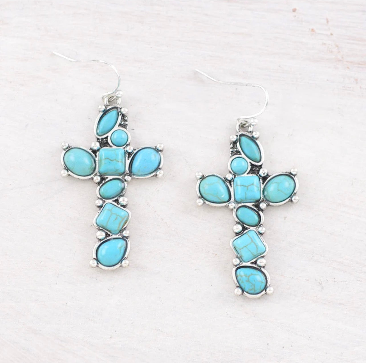 Semi Stone Cross Earrings