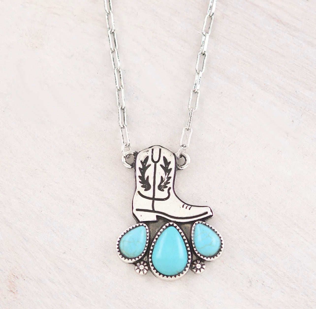 Turquoise Semi Stone Cowboy Boot Necklace