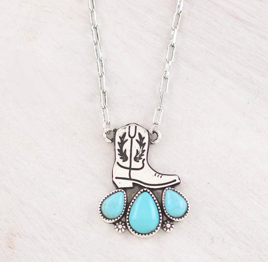 Turquoise Semi Stone Cowboy Boot Necklace