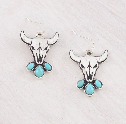 Turquoise Steer Skull Earrings