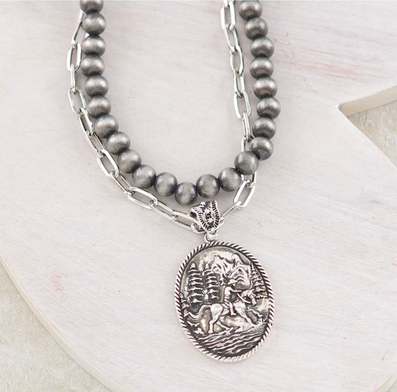Cowboy Navajo Pearl Bead Layered Necklace