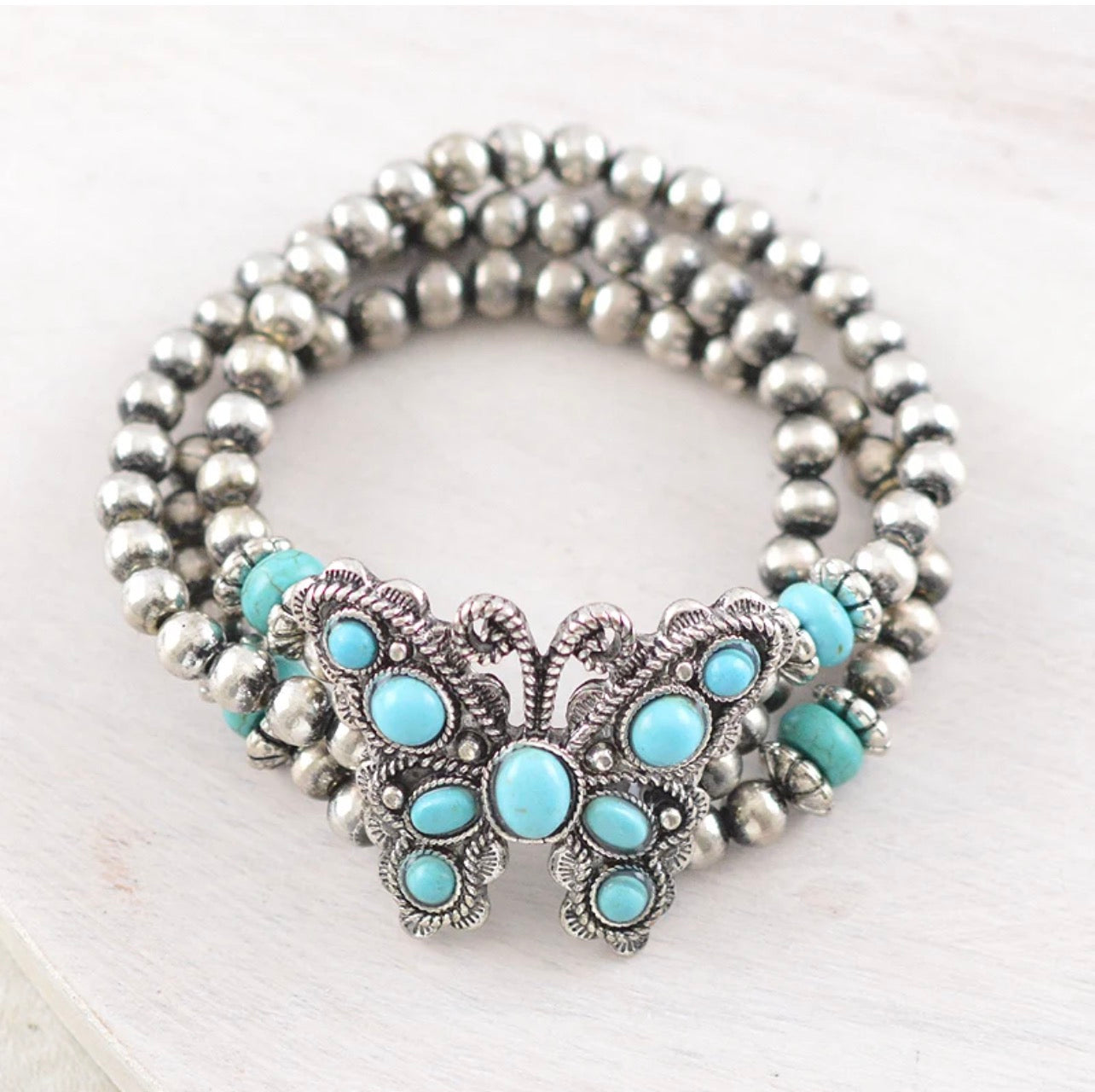Rhinestone Butterfly Concho Beaded Bracelet