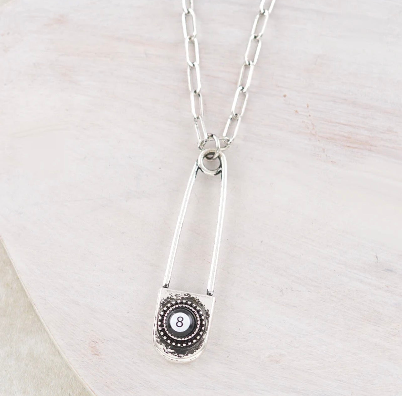 8 Ball Safety Pin Necklace