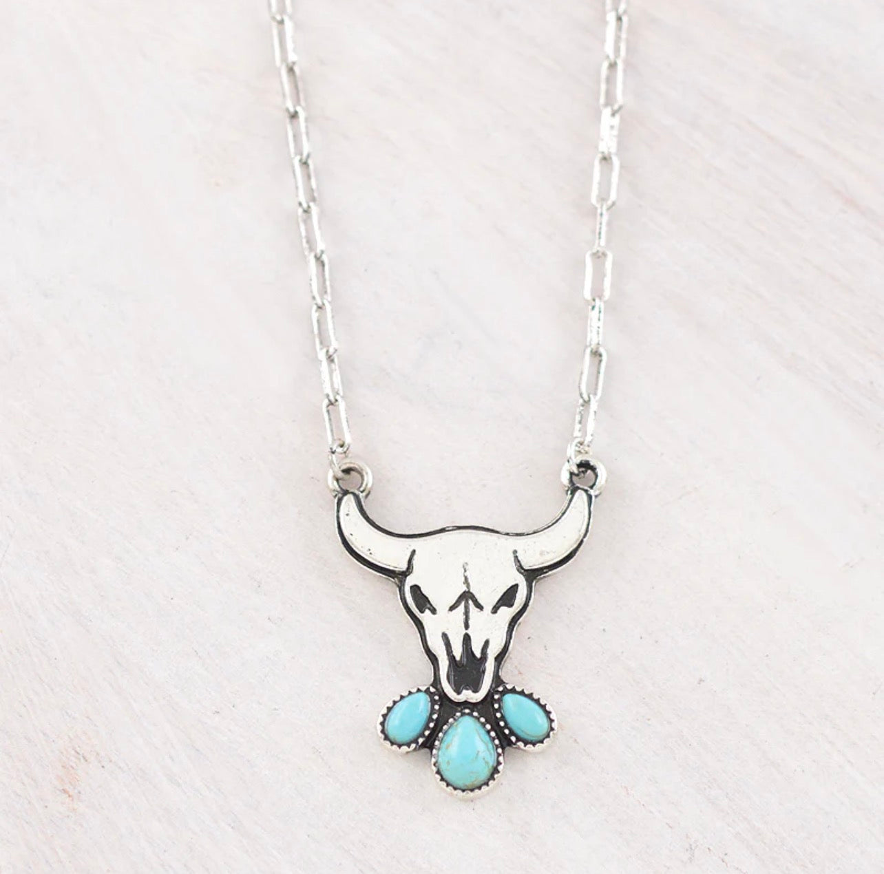 Turquoise Steer Skull Necklace