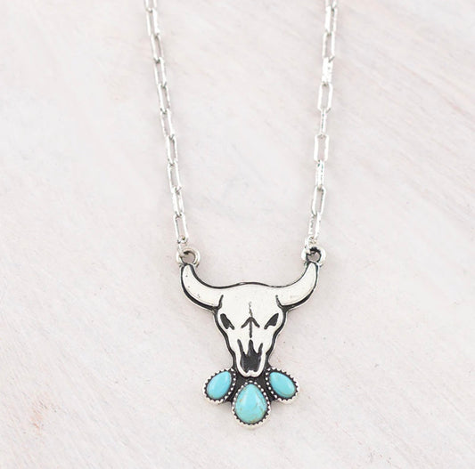 Turquoise Steer Skull Necklace