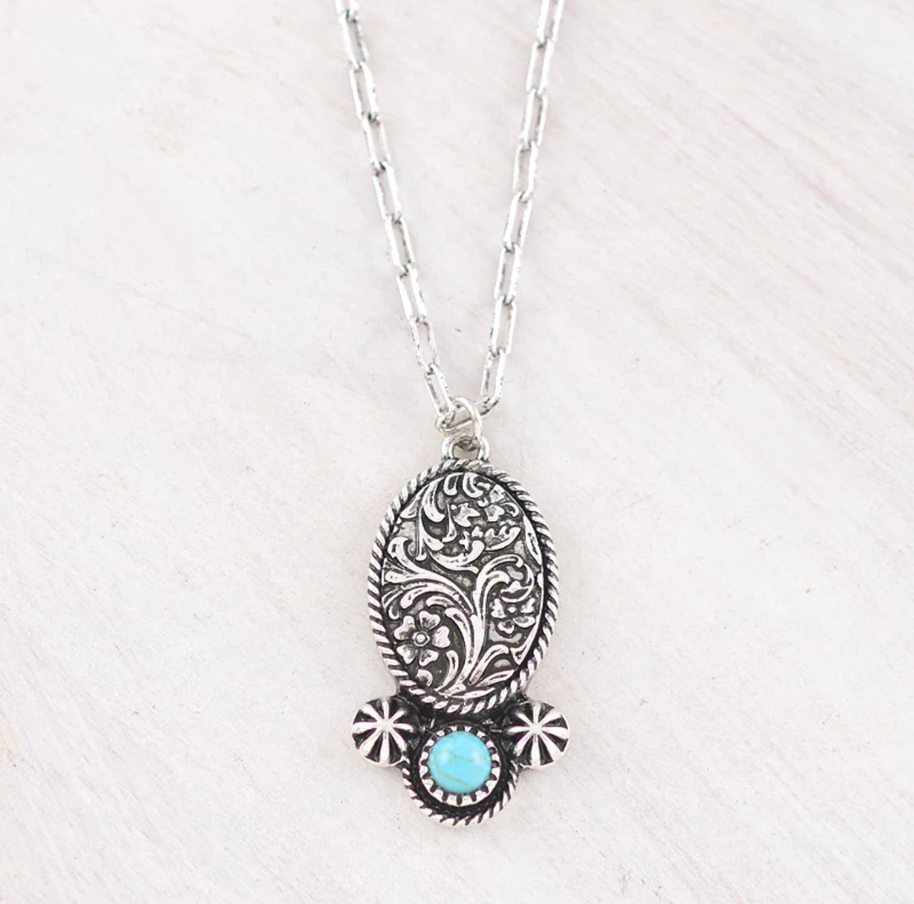 Turquoise Tooling Pendant Necklace