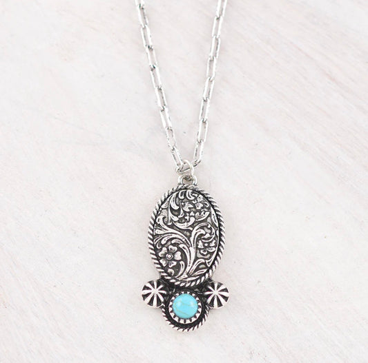 Turquoise Tooling Pendant Necklace