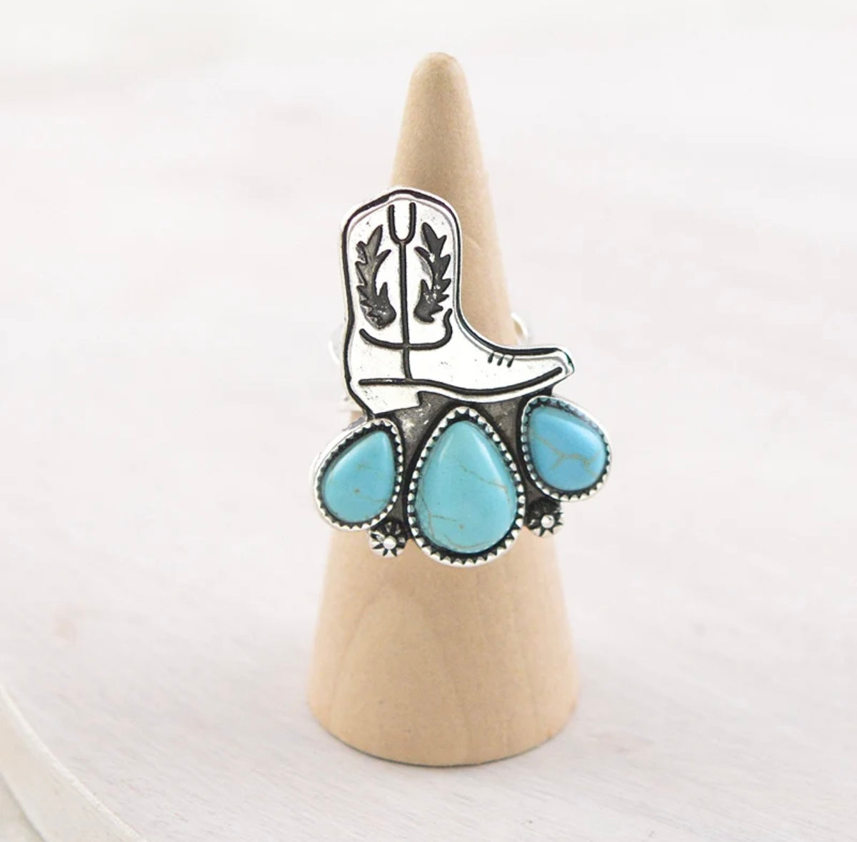 Turquoise Semi Stone Cowboy Boot Ring