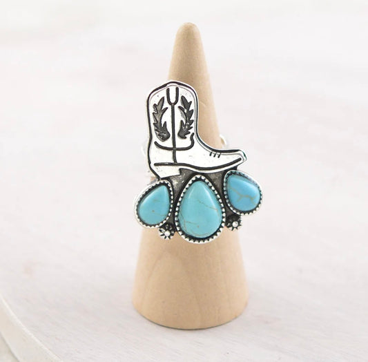 Turquoise Semi Stone Cowboy Boot Ring