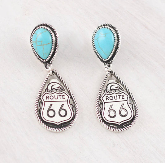Turquoise Route 66 Earrings