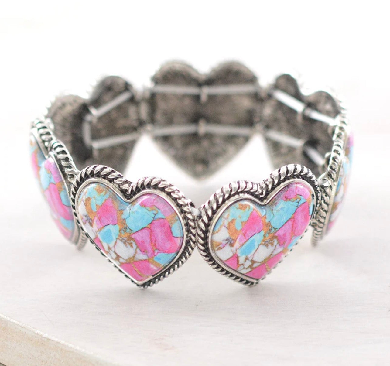 Cotton Candy Semi Stone Heart Bracelet