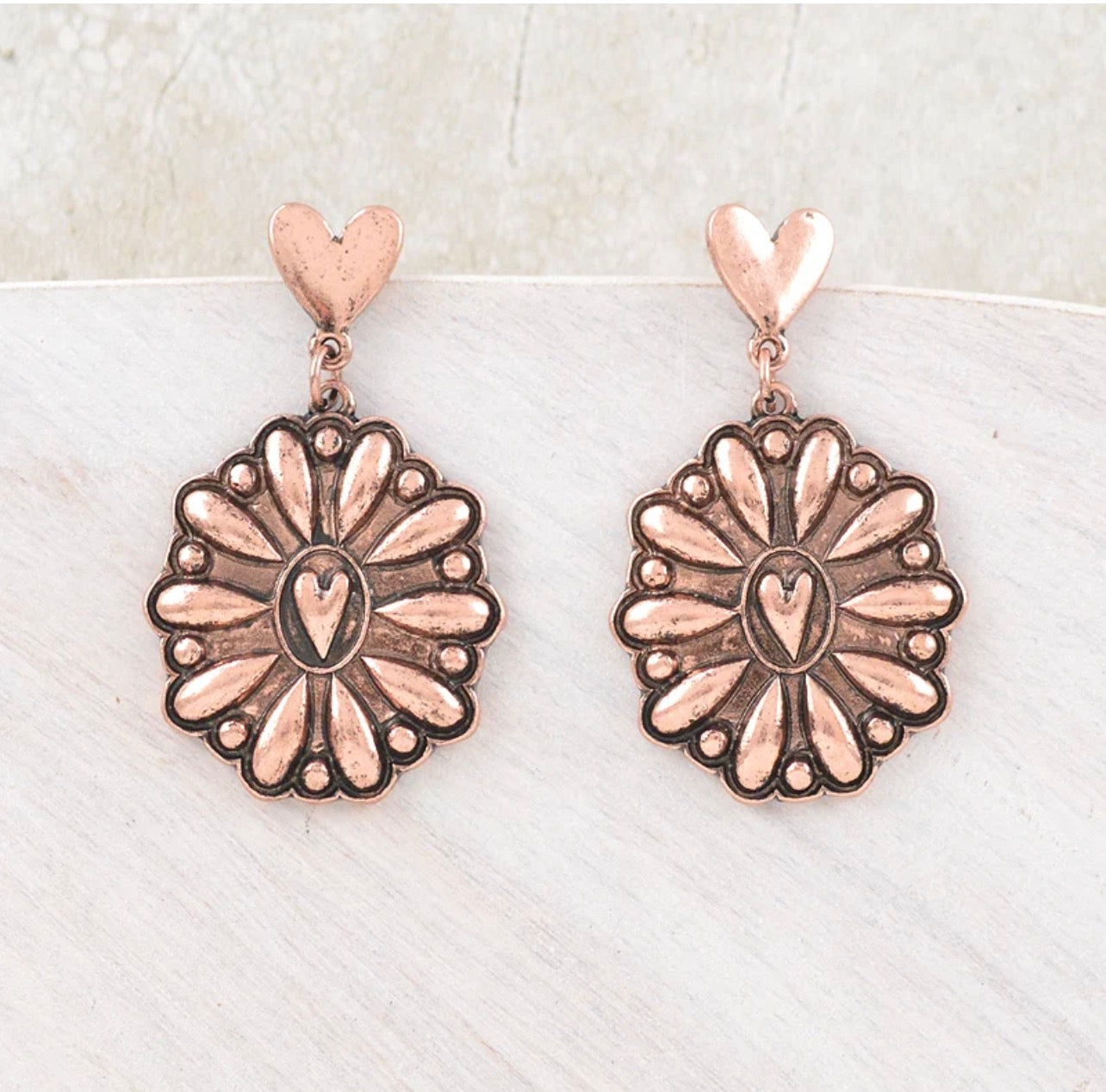Heart Post Concho Dangle Earrings