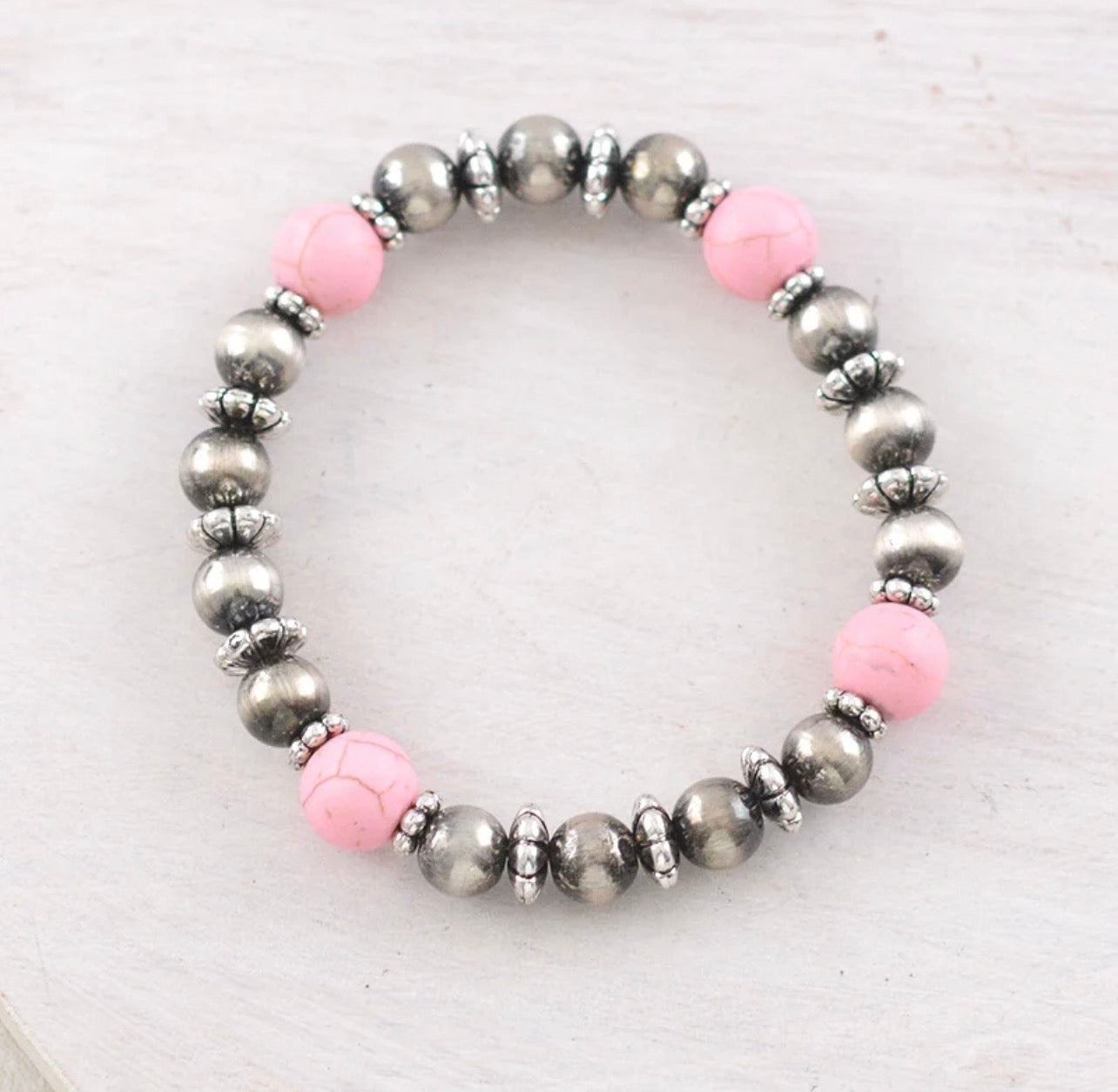 Cross Semi Stone & Barrel Navajo Bead Bracelet Set