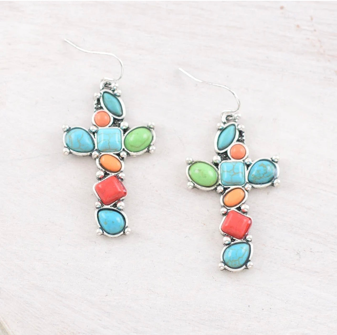 Semi Stone Cross Earrings