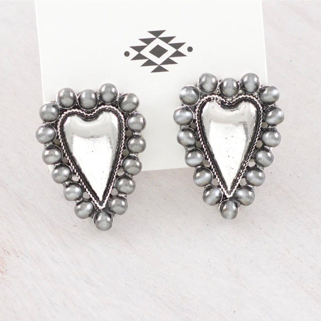 Navajo Pearl Bead Heart Concho Earrings