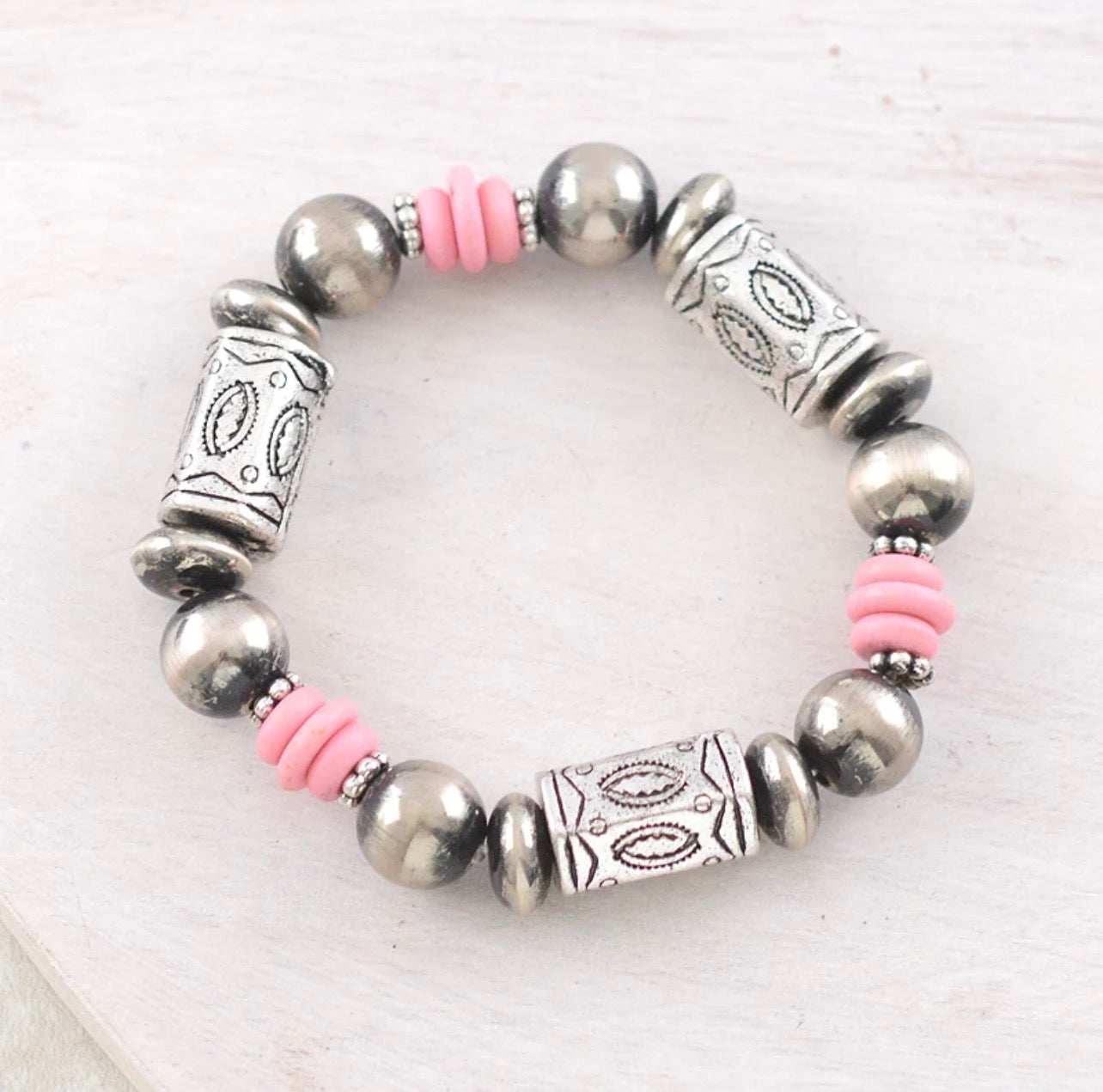 Cross Semi Stone & Barrel Navajo Bead Bracelet Set