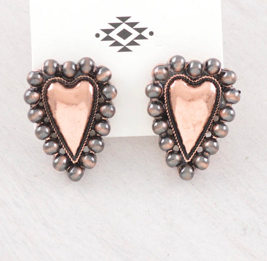 Navajo Pearl Bead Heart Concho Earrings