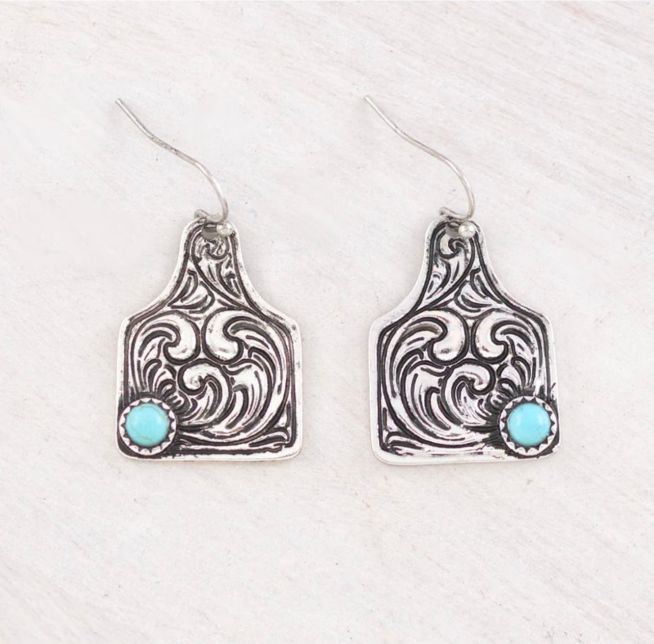 Tooling Cattle Tag Earrings