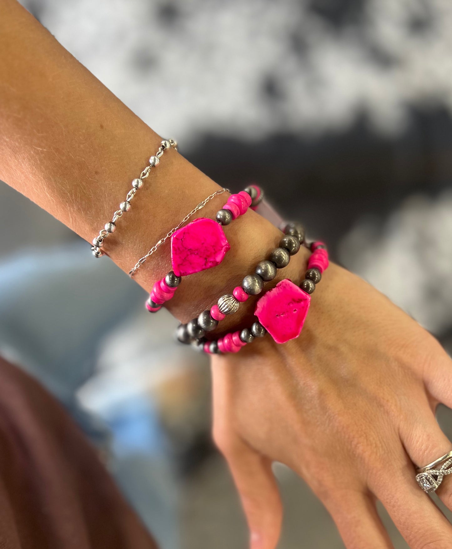 Pink Stone Bracelet Set