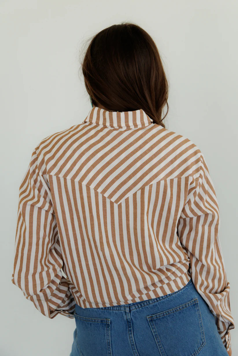 Brown Stripe Pearl Snap