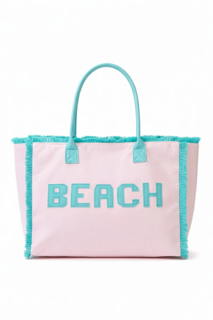 EMBROIDERED BEACH LETTER TERRY CLOTH TOTE BAG