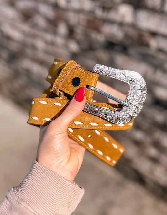Tan Suede Buckstitch Belt