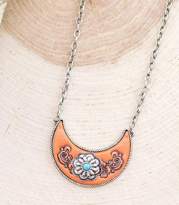 Tooled Crescent Pendant Necklace