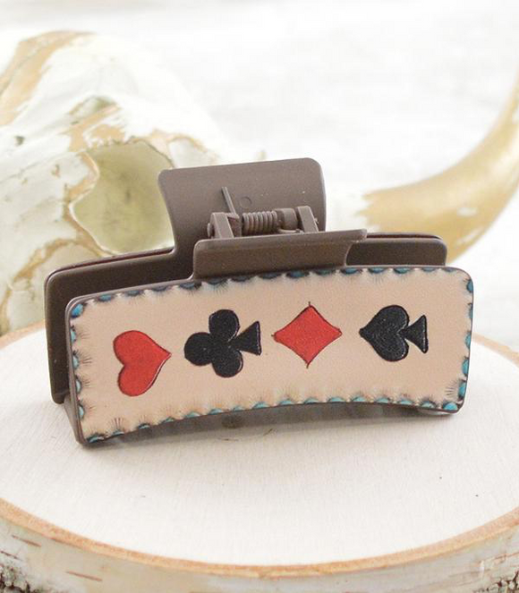 Card Suits Faux Leather Claw Clip