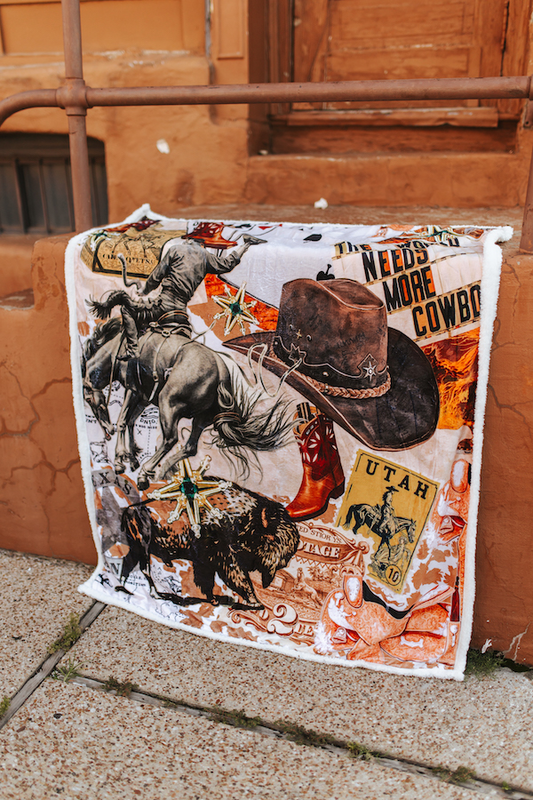 Cowboy Collage Sherpa Blanket