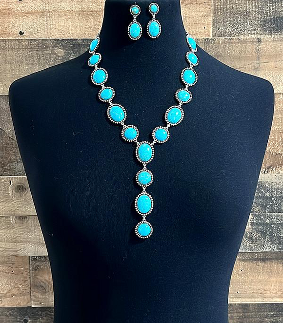 Turquoise Lariat Necklace Set