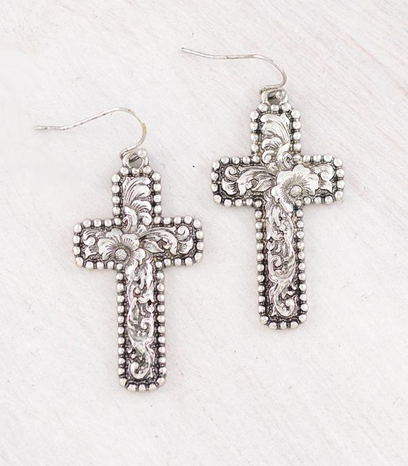 Tooled Look Cross Earrings