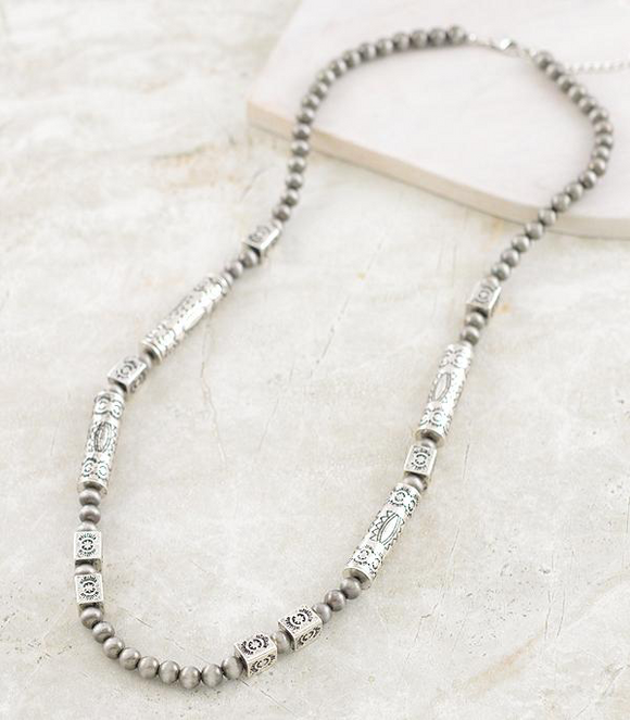 Western Engraved Barrel Beaded Statement Necklace