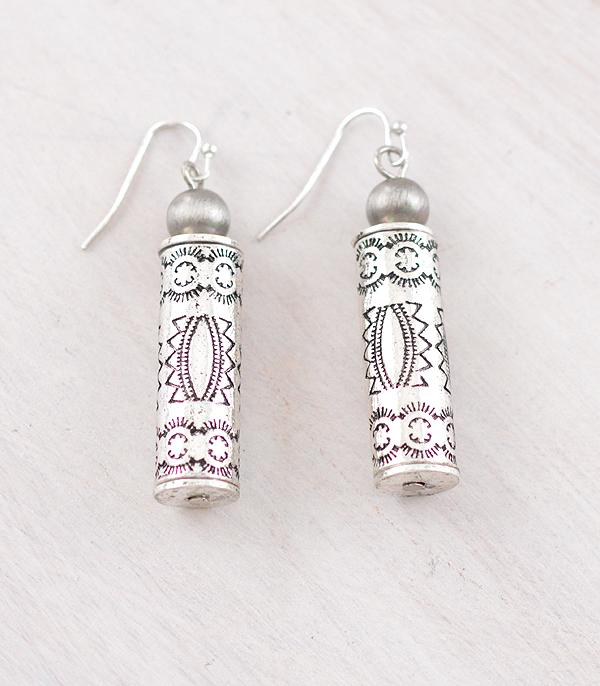 Western Engraved Barrel Earrings