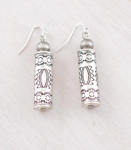 Western Engraved Barrel Earrings