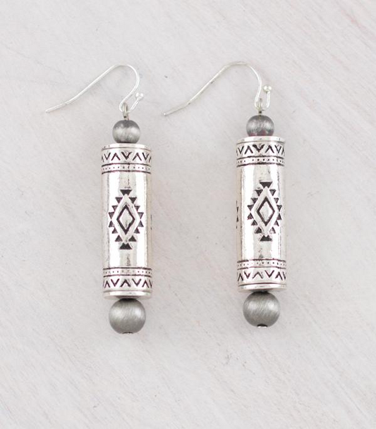 Aztec Engraved Barrel Earrings