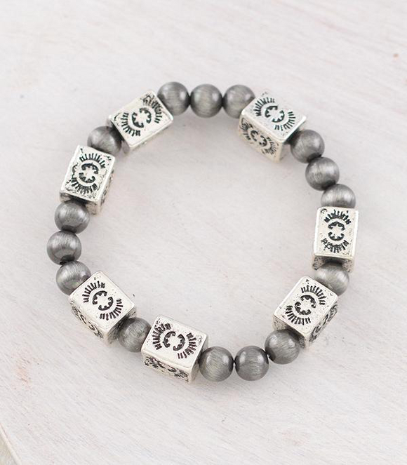 Engraved Square Bead Navajo Bracelet