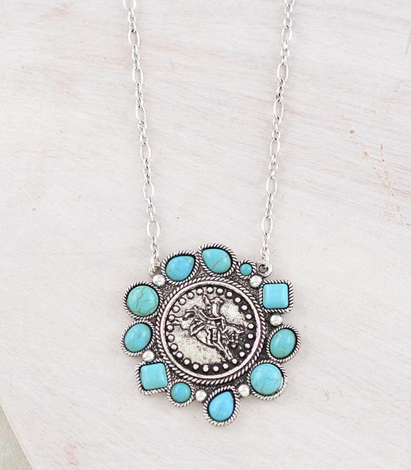 Bronc Turquoise Coin Pendant Necklace