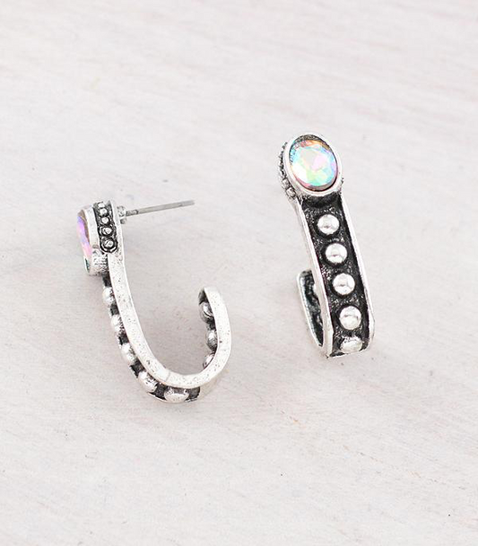 Studded Rhinestone Hoop Earrings