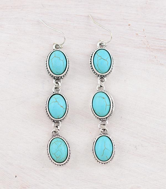 Turquoise 3 Stone Drop Earrings