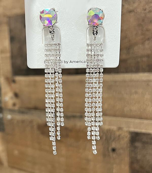 Circle Rhinestone Tassel Earrings