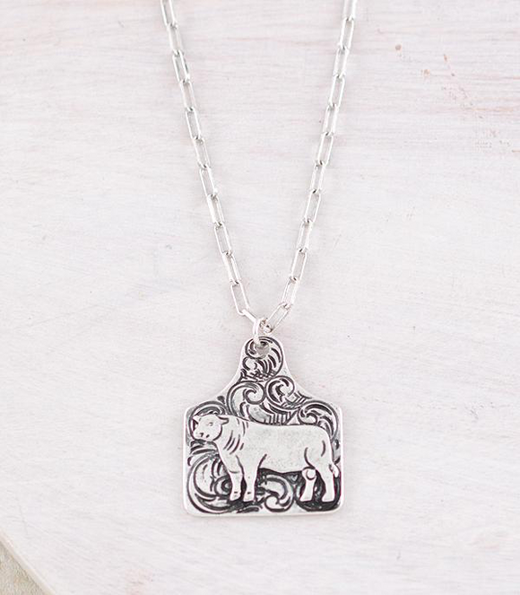 Tooling Cow Cattle Tag Necklace